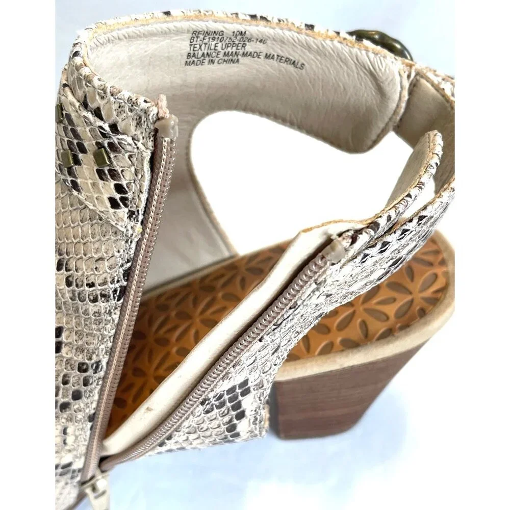 Snake Print Shoes Open Toe Fashion Classic Bootie Heel Sandals Brown Tan Sz 10M - Picture 8 of 16